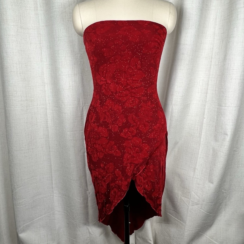 Vintage Y2K Windsor Whimsigoth Asymmetrical Tulip Glitter Dress Medium Red Vamp